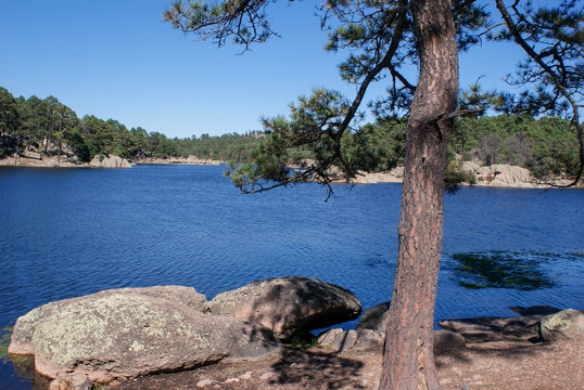 Landscape of Lake Arareco in the highlands of Copper Canyons in Chihuahua, Mexico &ndash; Reservation territory of Tarahamura indigenous people