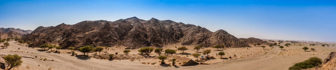 A panoramic landscape of Wadi Massal, Riyadh Province, Saudi Arabia