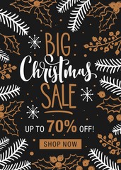 Obraz premium Christmas Sale. Holiday card with hand lettering text and decorative elements.