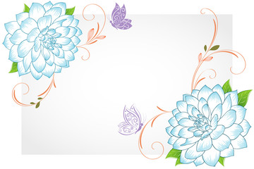 Vintage floral background. Beautiful frame with flowers dahlia. Element for design.