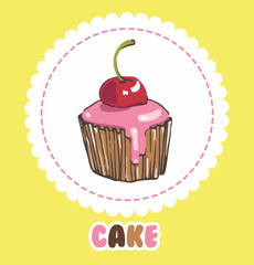 Cupcake with glaze and cherry. Cake icon