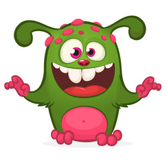 Cartoon laughing green monster. Vector illustration of green  monster isolated. Halloween design