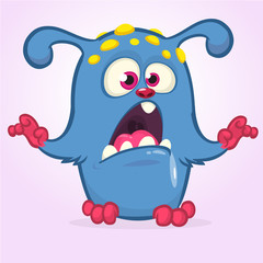Cartoon angry monster. Halloween vector illustration of furry monster