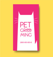 Pet grooming label and business card design template with cat si