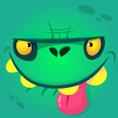 Cartoon angry zombie face. Vector zombie monster square avatar