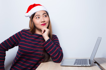 Happy woman at office in christmas day