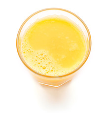 Orange juice glass, isolated on white background