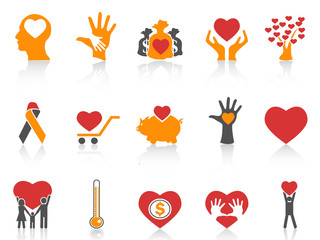 orange color charity icons set