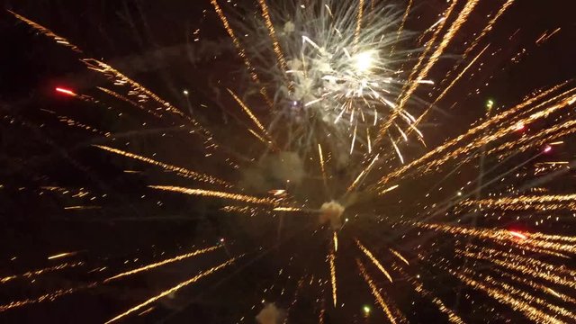 aerial flying above fireworks at fairground 4k