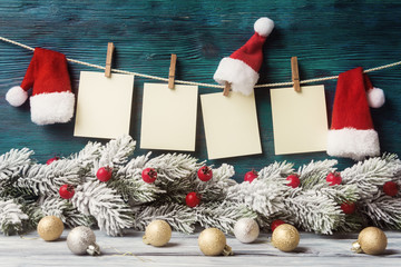 Four blank labeles over Christmas decorative background