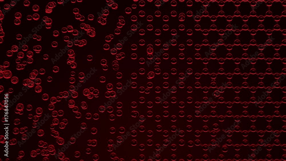 Poster creating red hexagonal molecular structure model, seamless loop