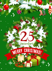 Christmas tree wreath greeting card of Xmas design