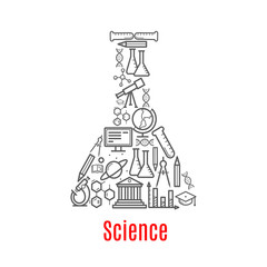 Chemical flask with science, education vector icon