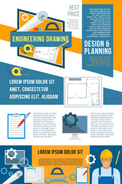 Construction, planning and building design banner