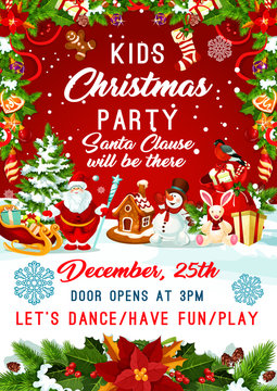 Christmas Santa gifts tree party vector poster