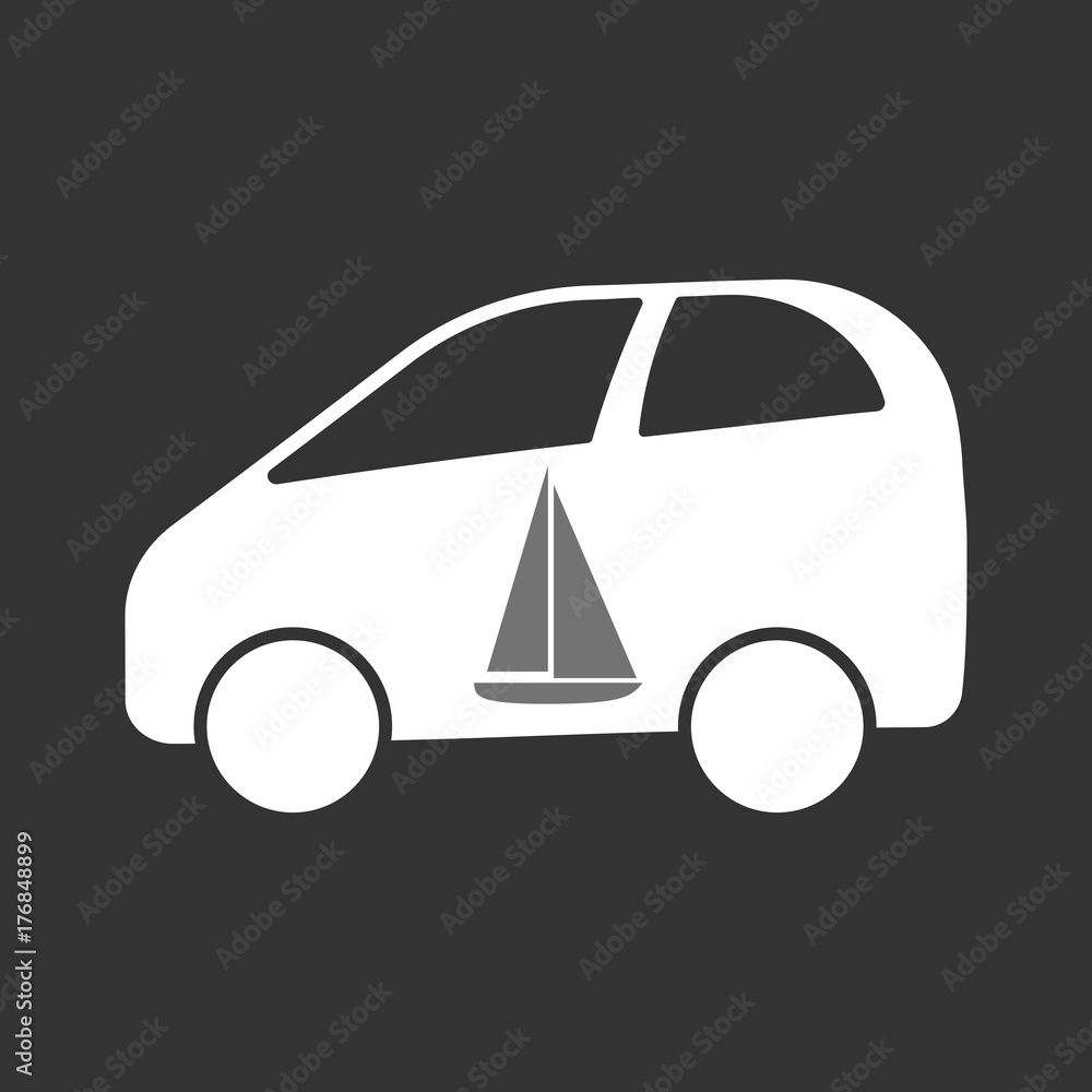 Canvas Prints isolated electric car with a ship