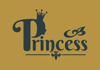 Vintage queen silhouette. Medieval queen profile. Elegant outline silhouette of a female head. Fashion shop or hair saloon emblem design. Royal emblem with P letter and princess word © JEGAS RA