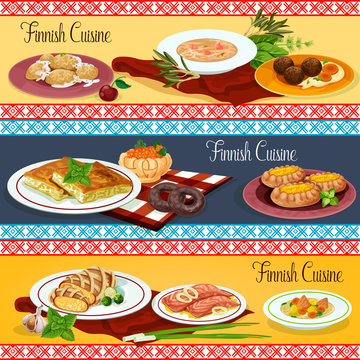 Finnish cuisine restaurant menu banner set design