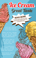 Obraz premium Ice cream cone dessert retro sketch poster