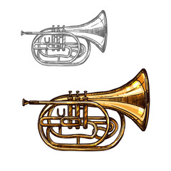 Naklejka premium Trumpet or horn jazz music instrument sketch