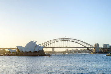 Sydney Opera House and Harbor Bridge, Sydney Harbour, Australia.
