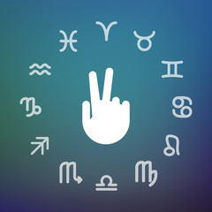 Horoscope circle with a victory hand