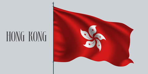 Hong Kong waving flag on flagpole vector illustration