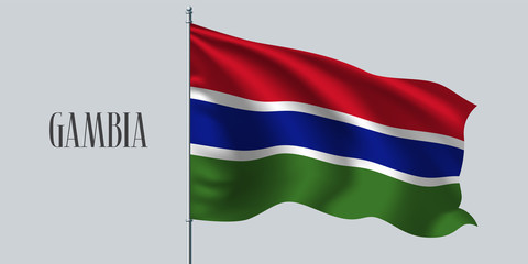Gambia waving flag on flagpole vector illustration