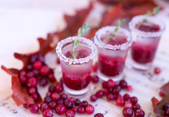 vodka cranberries, a cocktail of vodka with cranberry on the autumn table with red leaves and...