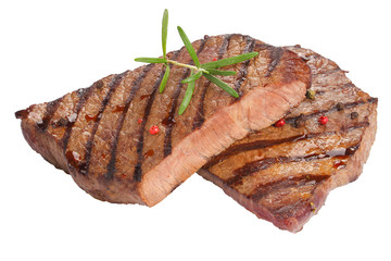 juicy beef steaks isolated on white