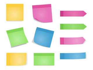 Sticky notes. Set of color sheets of note papers. Vector illustration of paper lists with different color and shadow. White background