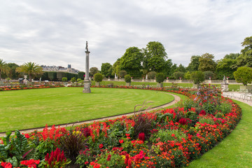 Paris, Luxembourg garden, beautiful flowerbeds in spring
