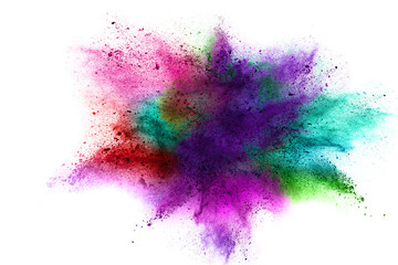 abstract multicolored powder splatted on white background,Freeze motion of color powder explosion.