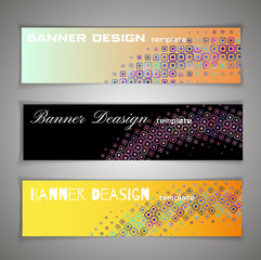 Colorful halfton abstract corporate business banner template, horizontal advertising business banner layout template design set, abstract cover header background website. Black, yellow, orange