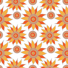 Seamless pattern with big orange abstract flower isolated on the white background
