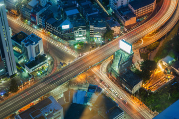 Fototapeta na wymiar Cityscape of main crossroad view point from Baiyok tower at Bangkok, Thailand