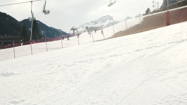 A chair lift in ski resort in Alps mountains in Sud Tirol in Italy, 4K