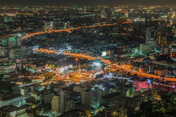 Fototapeta na wymiar Thailand victory monument and main road traffic at night in Bangkok, Thailand