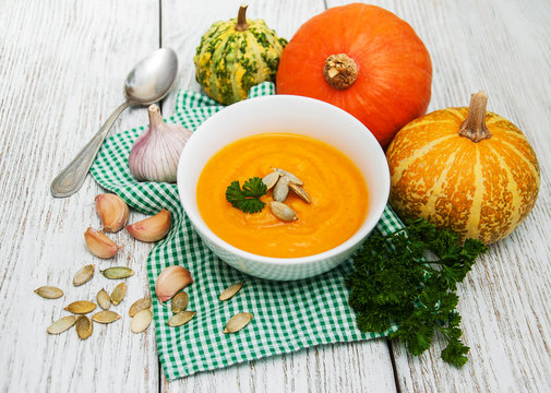 Pumpkin soup with fresh pumpkins