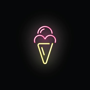 Neon ice cream sign, vector illustration on black background