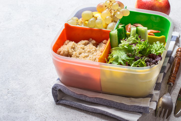 lunch box with a balanced meal. Healthy food concept in the office