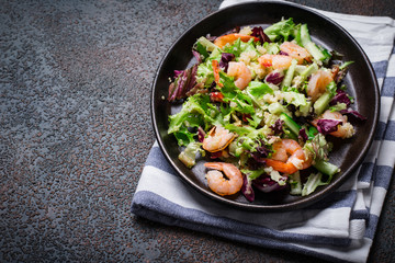 Fresh quinoa vegetables salad with shrimp.  Clean healthy detox eating.