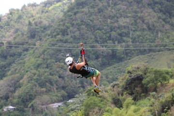 Zipline. Adventure in Puerto Rico. Caribbean island. Toro Verde