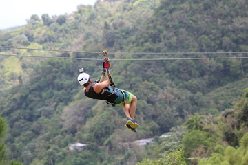 Zipline. Adventure in Puerto Rico. Caribbean island. Toro Verde