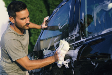Man washing car