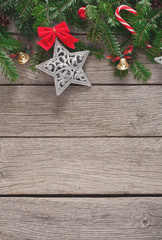 Christmas decoration, ornaments and garland frame background