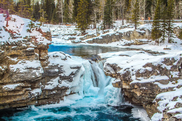 Elbow falls in winter, Elbow Falls Provincial Recreation Area, Alberta, Canada
