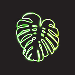 Tropical leaf, Monstera flower, neon design. Vector illustration