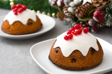 Christmas pudding on gray stone
