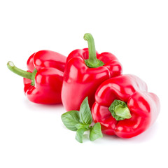three sweet bell peppers isolated on white background cutout